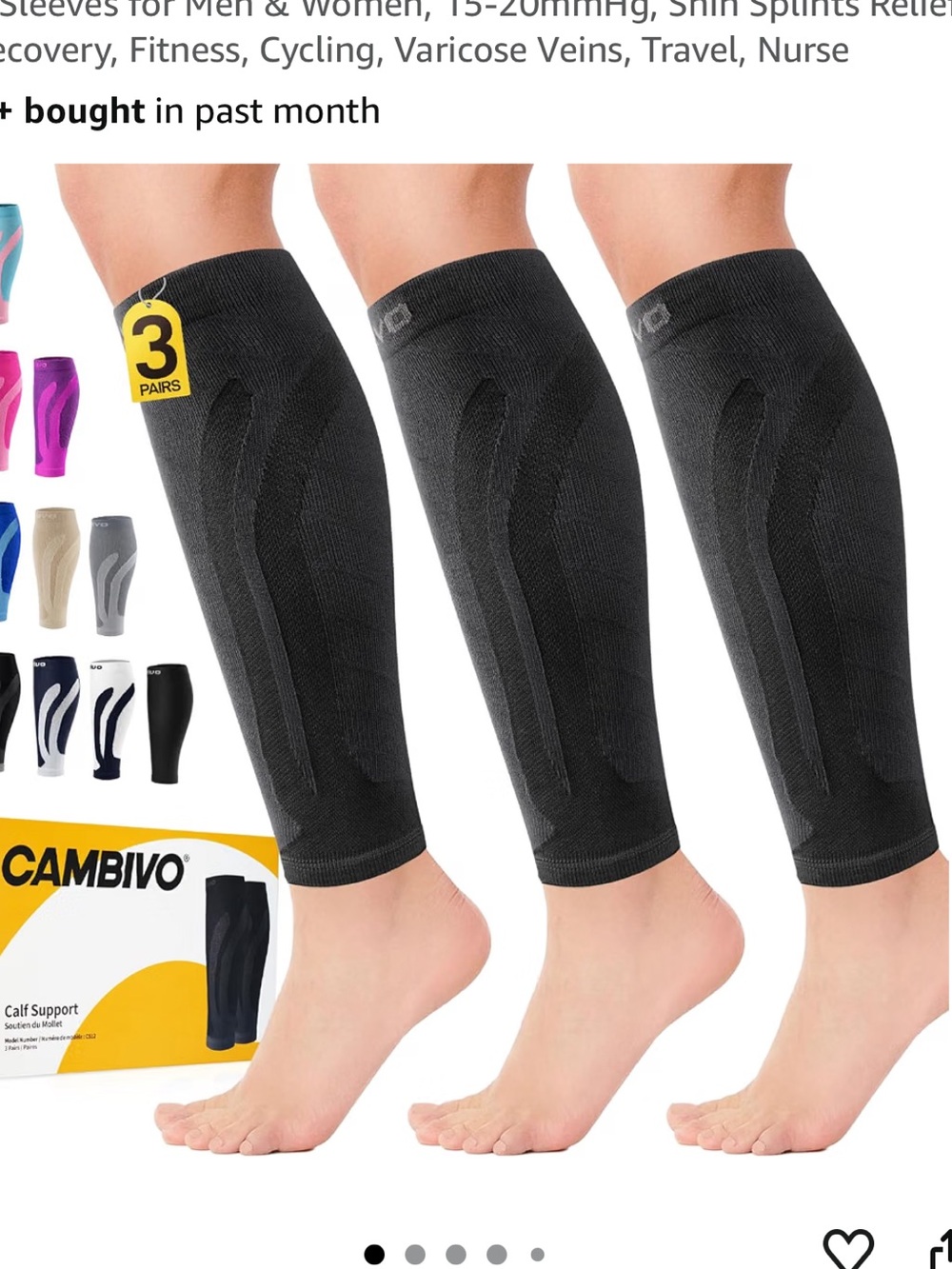 CAMBIVO Calf Compression Sleeve 3 Pairs Footless Compression Socks Black S/M